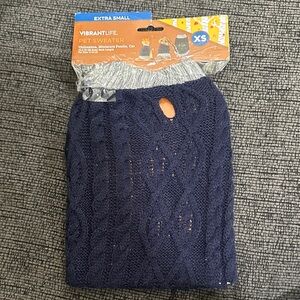 Vibrant Navy Cable Knit Pet Sweater with Gray Trim